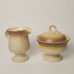 Vintage Mikasa Whole Wheat E8000 Creamer & Sugar Bowl Set - 1970s Stoneware